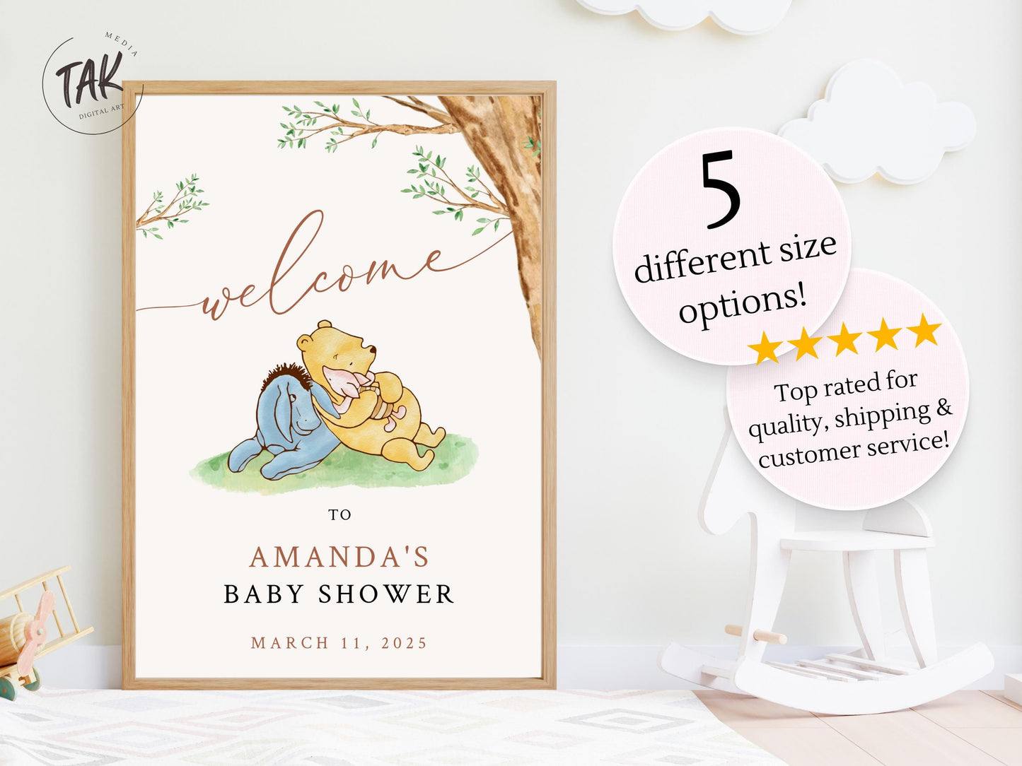 Printed Winnie The Pooh Baby Shower Welcome Sign, Pooh Baby Shower Welcome, Printed Gender Neutral Winnie The Pooh Foam Board Welcome Sign