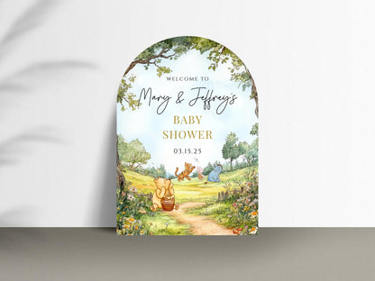 Printed Arch Winnie The Pooh Baby Shower Welcome Sign, Pooh Baby Shower Welcome