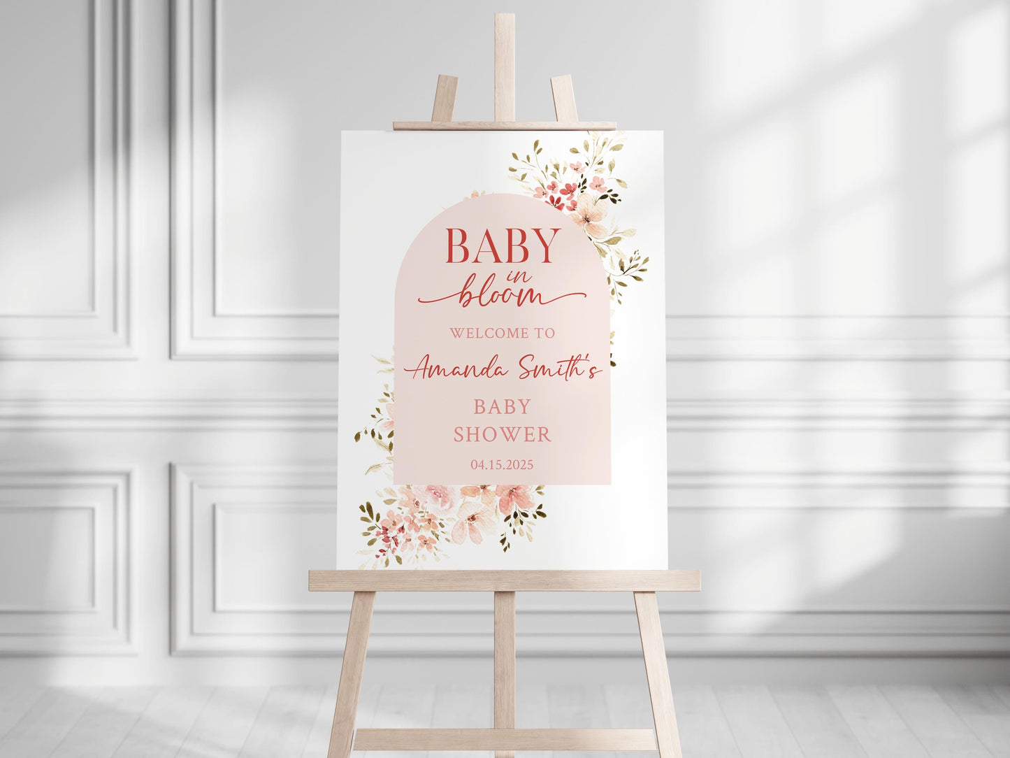 Baby in Bloom Baby Shower Sign – Custom Acrylic or Foam Board Sign, Floral Theme Welcome Sign, Personalized Baby Shower Decor, Custom Decor