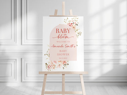 Baby in Bloom Baby Shower Sign – Custom Acrylic or Foam Board Sign, Floral Theme Welcome Sign, Personalized Baby Shower Decor, Custom Decor