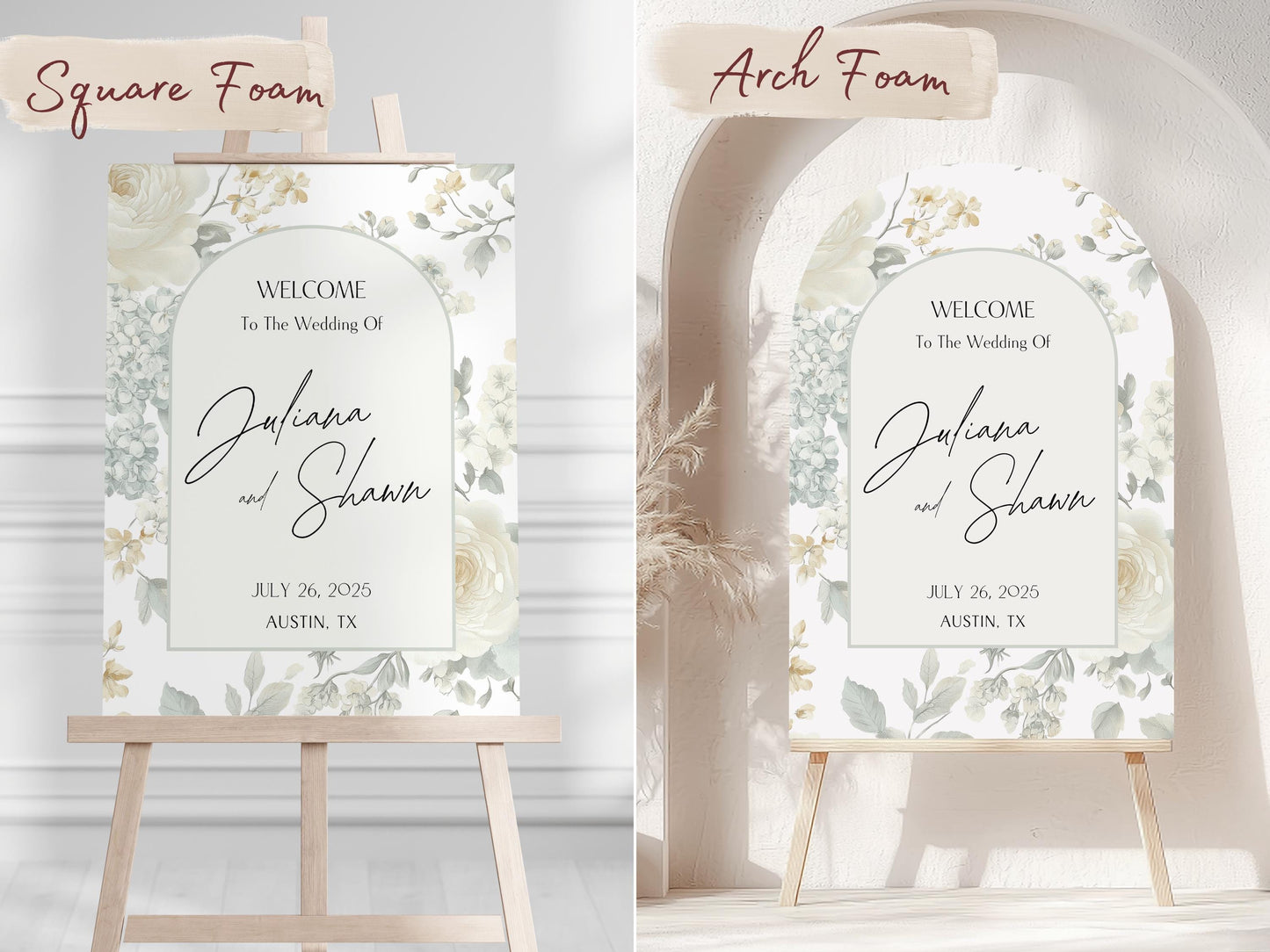 Elegant Wedding Welcome Sign, Custom Acrylic or Foam Board, Personalized Floral Wedding Sign