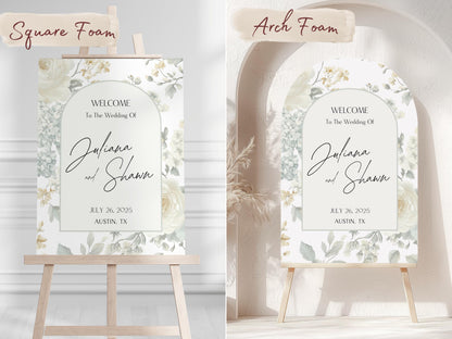 Elegant Wedding Welcome Sign, Custom Acrylic or Foam Board, Personalized Floral Wedding Sign