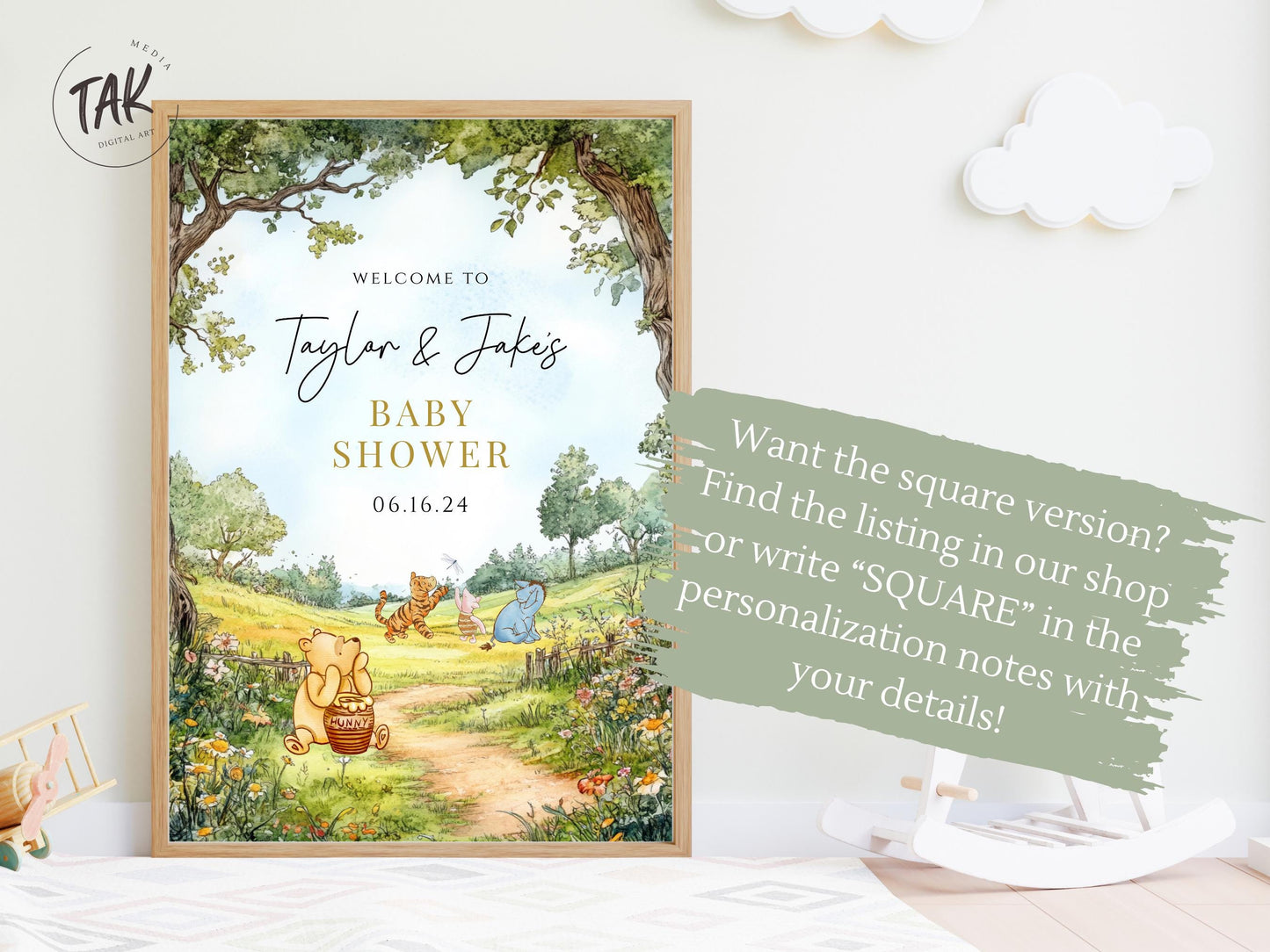 Printed Arch Winnie The Pooh Baby Shower Welcome Sign, Pooh Baby Shower Welcome