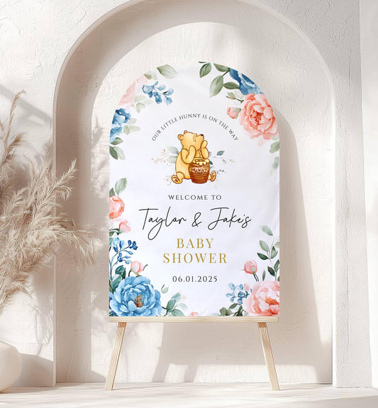 Printed Arch Winnie The Pooh Baby Shower Welcome Sign, Pooh Baby Shower Welcome, Printed Gender Neutral Winnie The Pooh Foam Board Welcome