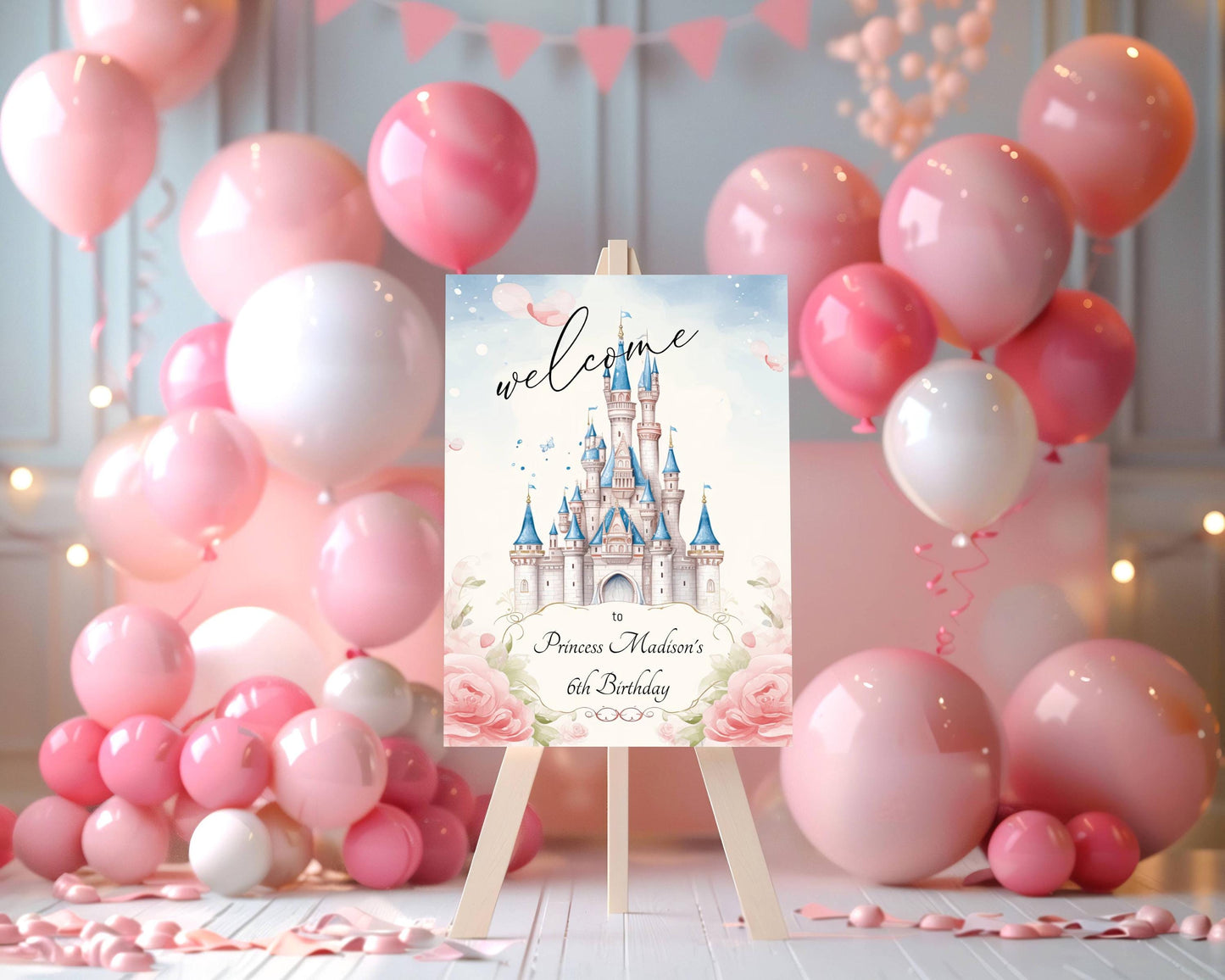 Princess Birthday Welcome Sign, Girls Princess Birthday Party Foam Welcome Sign, Printed Foam Board Welcome Sign
