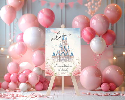 Princess Birthday Welcome Sign, Girls Princess Birthday Party Foam Welcome Sign, Printed Foam Board Welcome Sign