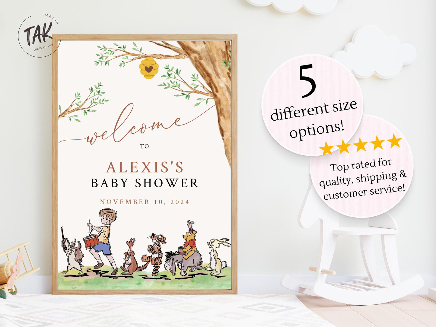 Printed Winnie The Pooh Baby Shower Welcome Sign, Pooh Baby Shower Welcome, Printed Gender Neutral Winnie The Pooh Foam Board Welcome Sign