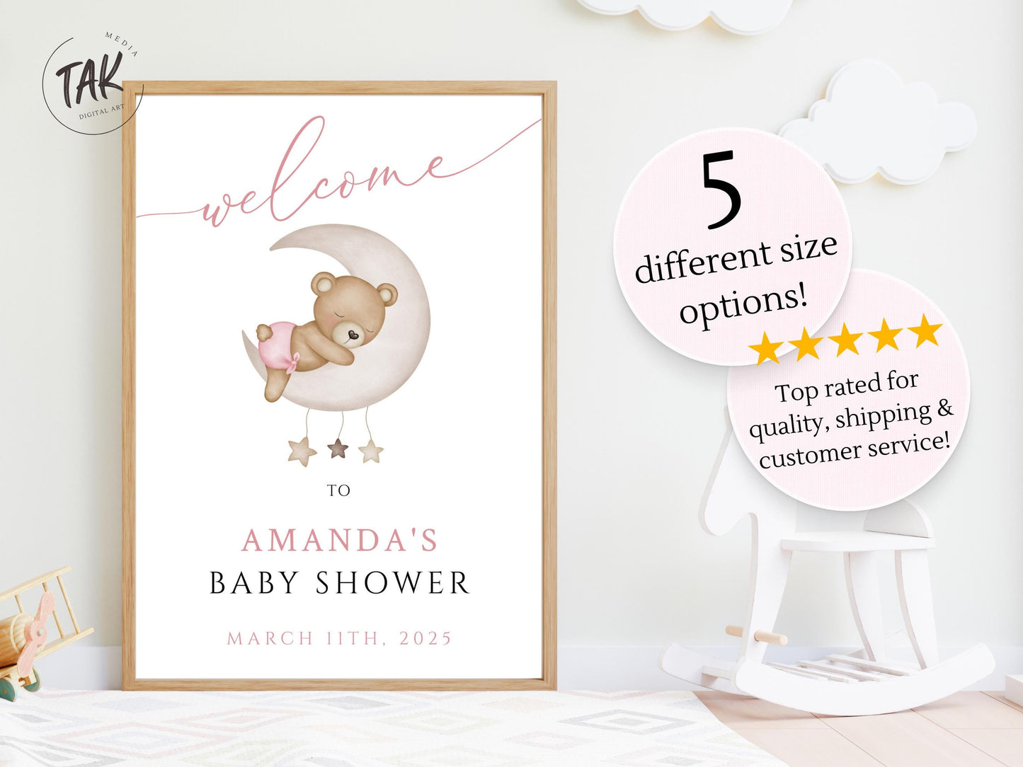 Baby Shower We Can Bearly Wait Baby Girl Custom Foam Welcome Sign