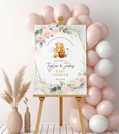 Winnie The Pooh Baby Shower Welcome Sign, Pooh Baby Shower Welcome, Printed Gender Neutral Winnie The Pooh Foam Board Welcome Sign