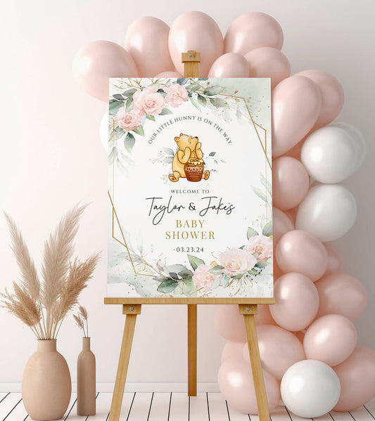 Winnie The Pooh Baby Shower Welcome Sign, Pooh Baby Shower Welcome, Printed Gender Neutral Winnie The Pooh Foam Board Welcome Sign