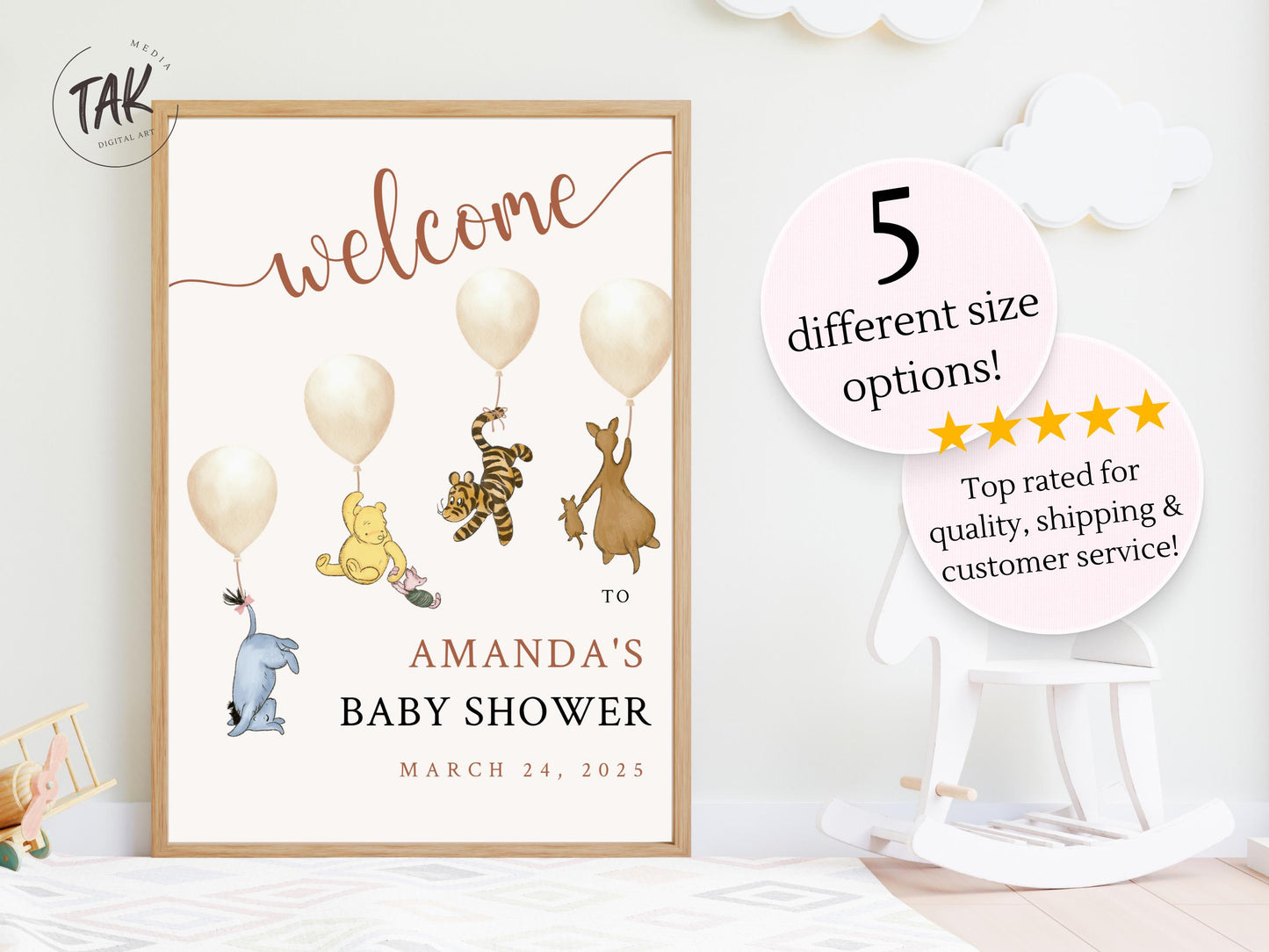 Winnie The Pooh Baby Shower Welcome Sign, Pooh Gender Neutral Baby Shower Welcome