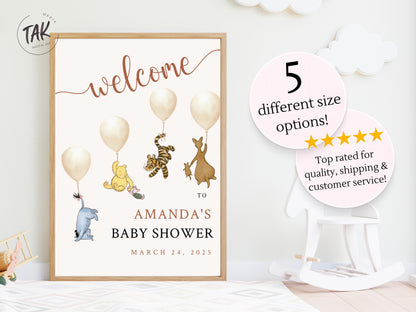 Winnie The Pooh Baby Shower Welcome Sign, Pooh Gender Neutral Baby Shower Welcome