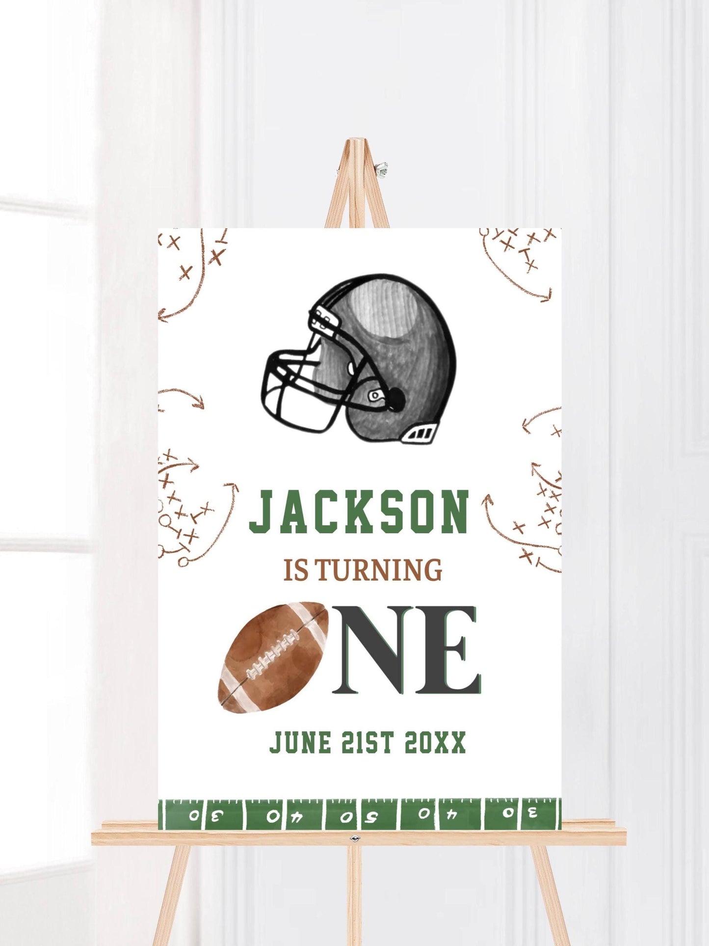 Printed Football First Birthday Welcome Sign, Custom Name Kids Birthday Party Board, Sports Theme Party Foam Board, Boy Party Birthday Decor