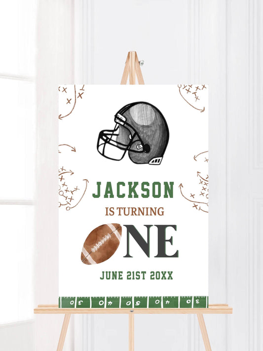 Printed Football First Birthday Welcome Sign, Custom Name Kids Birthday Party Board, Sports Theme Party Foam Board, Boy Party Birthday Decor