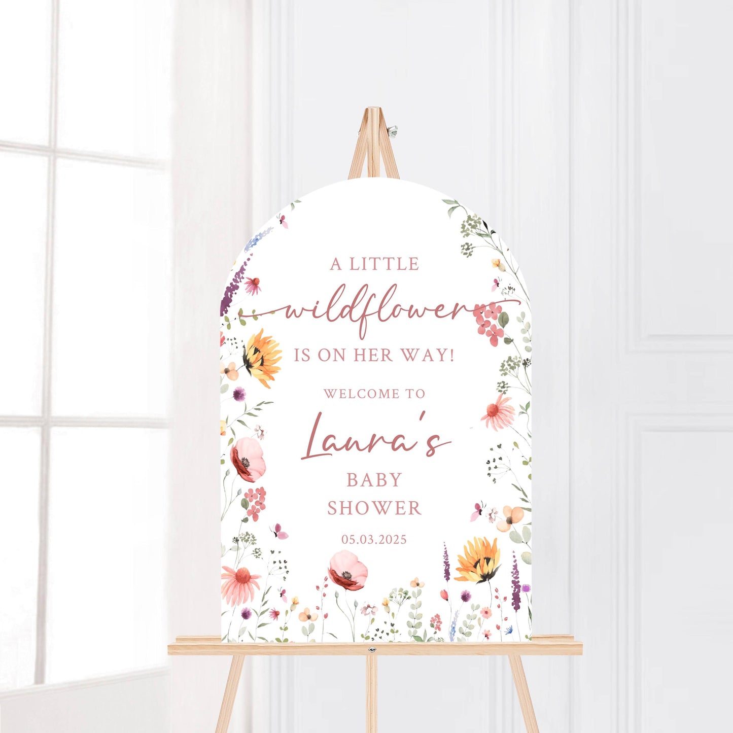 Printed Arch Wildflower in Bloom Baby Shower Welcome Sign, Floral Shower Welcome, Custom Printed Baby Girl Custom Foam Board Party Sign