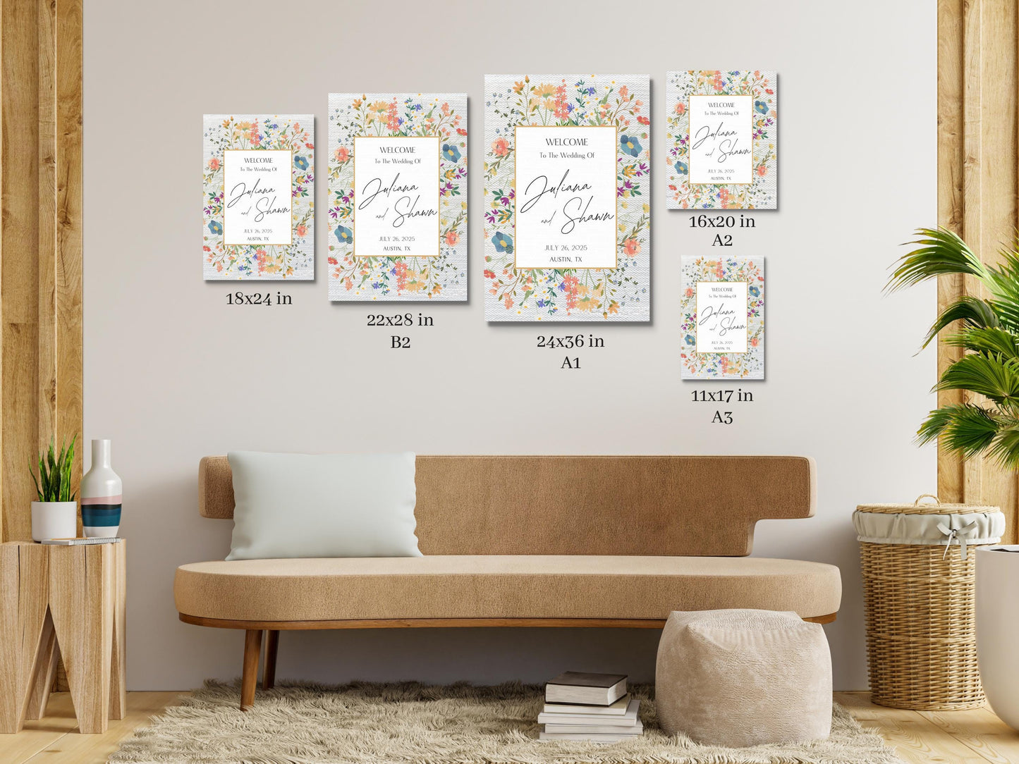 Floral Wedding Welcome Sign – Custom Acrylic or Foam Board Sign, Personalized Elegant Wedding Decor, Modern Ceremony Sign, Name & Date