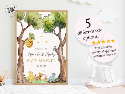 Printed Winnie The Pooh Baby Shower Welcome Sign, Pooh Baby Shower Welcome, Printed Gender Neutral Winnie The Pooh Foam Board Welcome Sign
