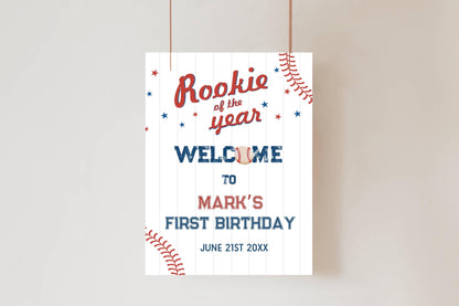 Printed Baseball Rookie of the Year 1st Birthday Welcome Sign, Custom Foam Board Birthday Decor, Boy First Birthday Sports Theme Custom Sign