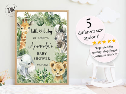 Printed Jungle Theme Baby Shower Welcome Sign, Wildlife Baby Shower Welcome, Printed Gender Neutral Jungle Theme Foam Board Welcome