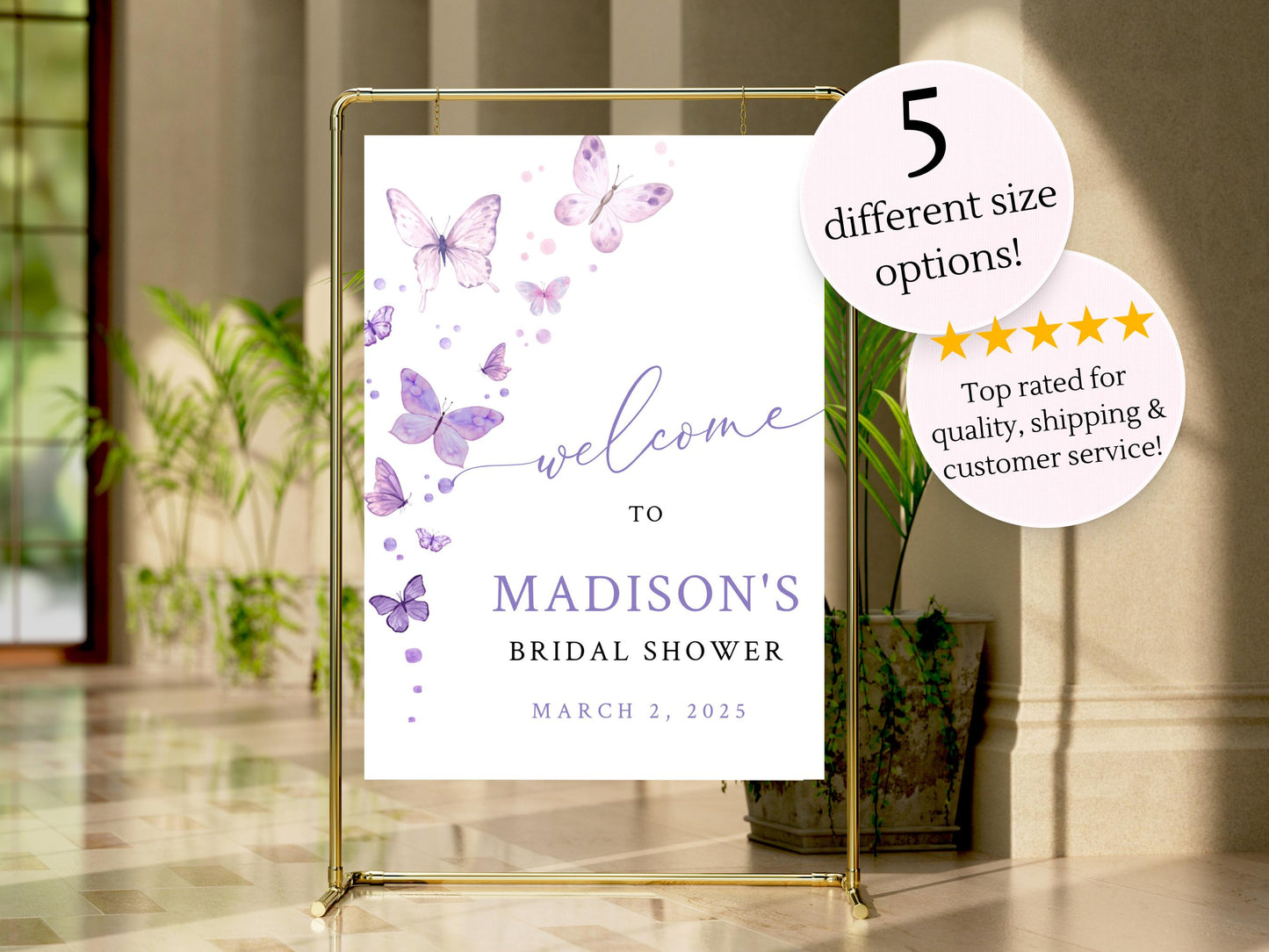 Printed Bridal Shower Butterfly Welcome Sign, Custom Bridal Shower Or Bridal Brunch Foam Welcome Sign, Printed Foam Board Party Welcome Sign
