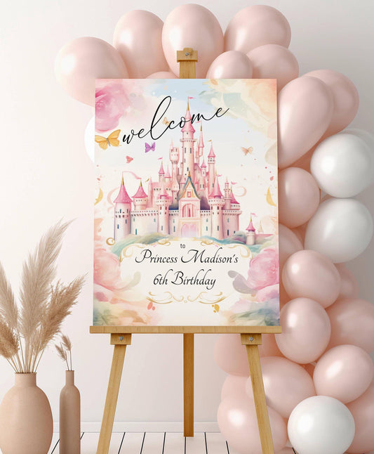 Princess Birthday Welcome Sign, Girls Princess Birthday Party Foam Welcome Sign, Printed Foam Board Welcome Sign