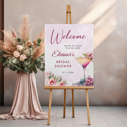 Printed Bridal Shower Welcome Sign Cocktail and Florals, Custom Bridal Foam Board, Blush Pink Brunch Party Decor Poster, Bridal Brunch Sign