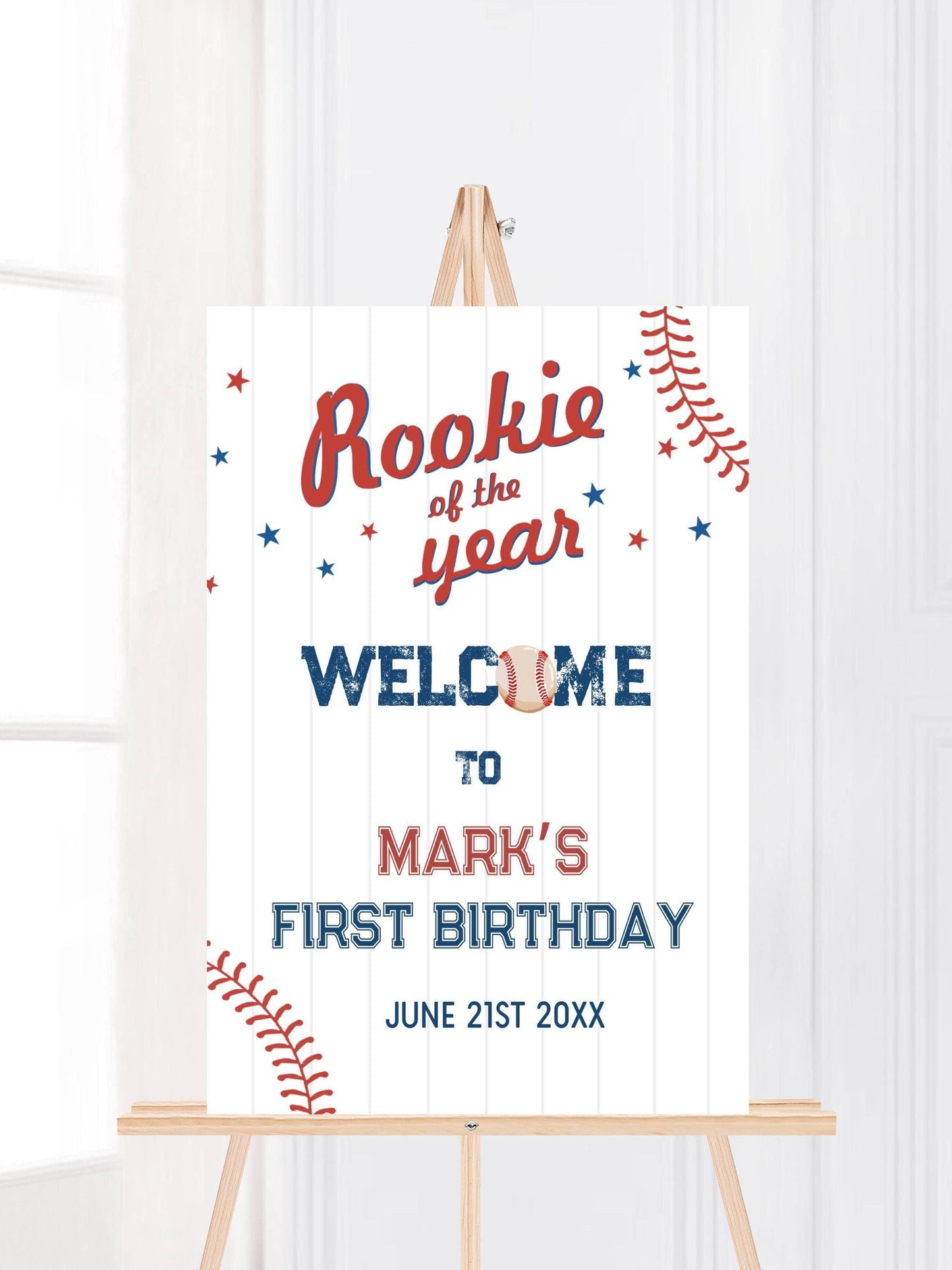 Printed Baseball Rookie of the Year 1st Birthday Welcome Sign, Custom Foam Board Birthday Decor, Boy First Birthday Sports Theme Custom Sign
