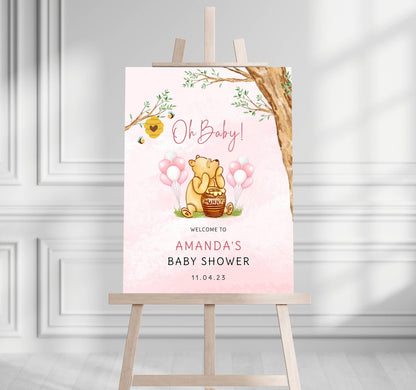 Winnie The Pooh Baby Shower Welcome Sign, Pooh Baby Shower Welcome, Custom Printed Baby Girl Winnie The Pooh