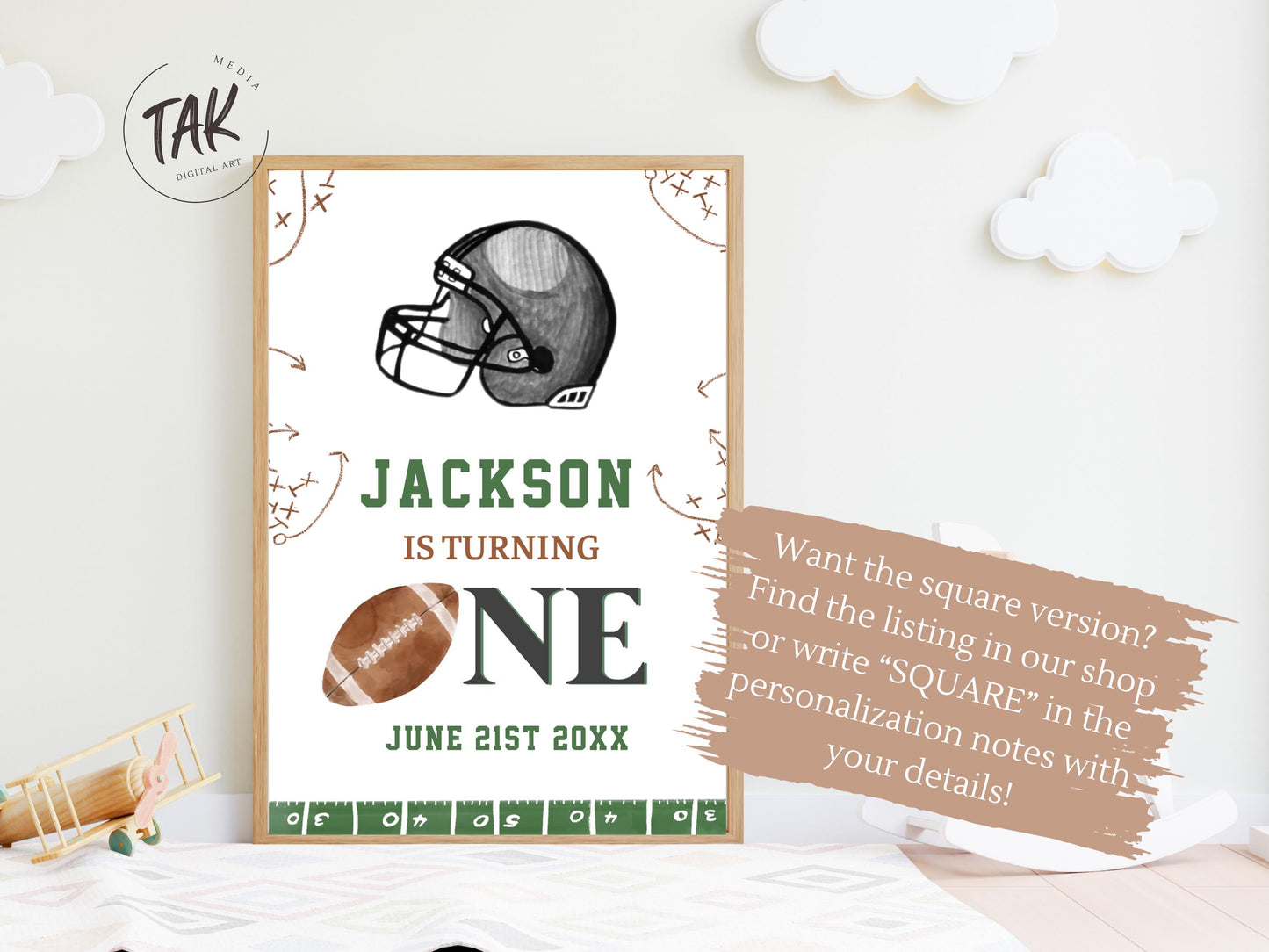 Printed Arch Football First Birthday Welcome Sign, Custom Name Kids Birthday Party Board, Sports Theme Party Foam Board, Boy Birthday Decor