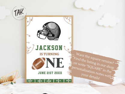 Printed Arch Football First Birthday Welcome Sign, Custom Name Kids Birthday Party Board, Sports Theme Party Foam Board, Boy Birthday Decor