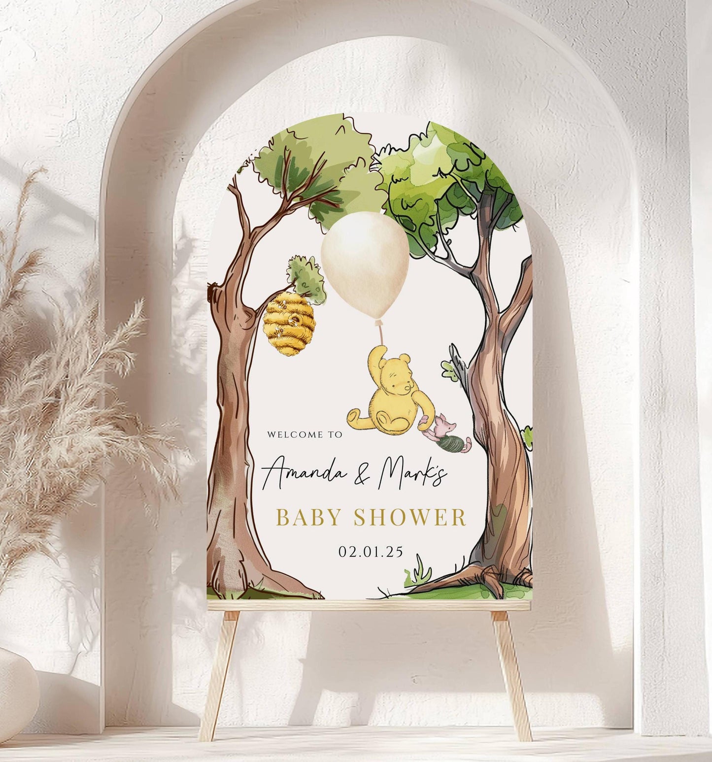 Printed Arch Winnie The Pooh Baby Shower Welcome Sign, Pooh Baby Shower Welcome, Printed Gender Neutral Winnie The Pooh Foam Board Welcome