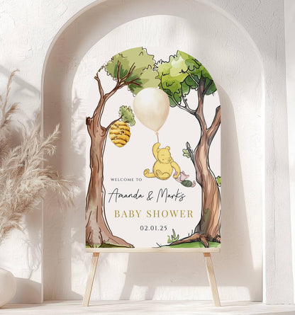 Printed Arch Winnie The Pooh Baby Shower Welcome Sign, Pooh Baby Shower Welcome, Printed Gender Neutral Winnie The Pooh Foam Board Welcome