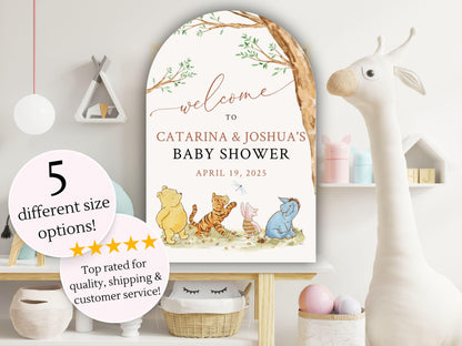 Printed Arch Winnie The Pooh Baby Shower Welcome Sign, Pooh Baby Shower Welcome, Printed Gender Neutral Winnie The Pooh Foam Board Welcome