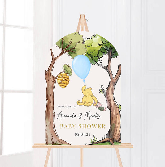 Printed Arch Winnie The Pooh Baby Shower Welcome Sign, Pooh Baby Shower Welcome, Printed Baby Boy Winnie The Pooh Foam Board Welcome Sign