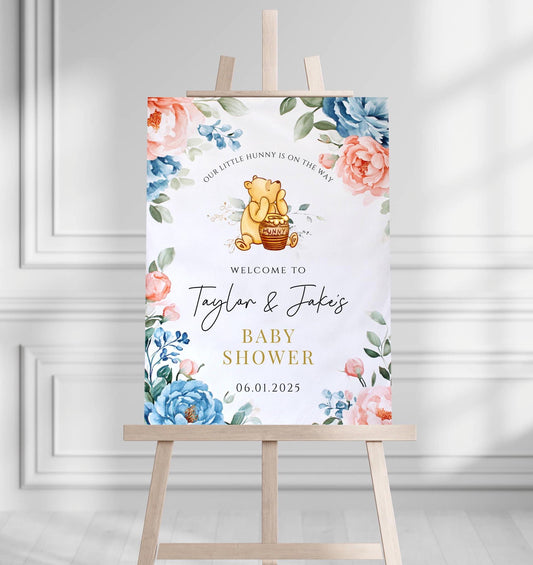 Winnie The Pooh Baby Shower Welcome Sign, Pooh Baby Shower Welcome, Printed Gender Neutral Winnie The Pooh Foam