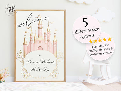 Printed Princess Birthday Welcome Sign, Girls Princess Birthday Party Foam Welcome Sign, Printed Foam Board Welcome Sign, Princess Party