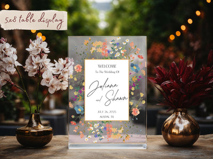 Floral Wedding Welcome Sign – Custom Acrylic or Foam Board Sign, Personalized Elegant Wedding Decor, Modern Ceremony Sign, Name & Date
