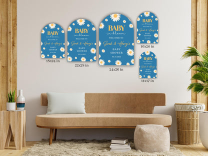 Printed Arch Baby in Bloom Baby Shower Welcome Sign, Blue Floral Shower Welcome, Custom Printed Boy Custom Daisy Foam Board Party Welcome