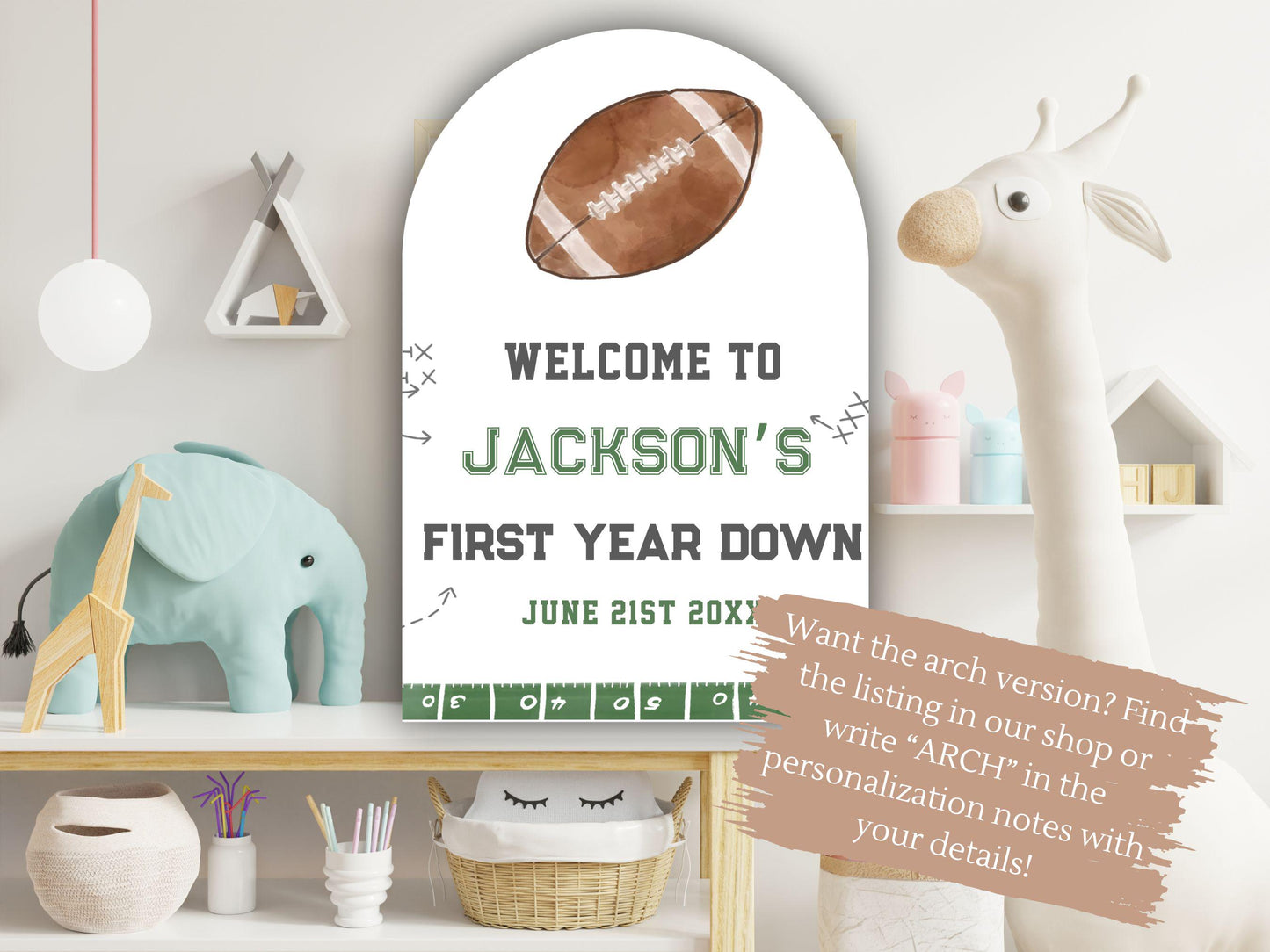 Printed Football First Birthday Welcome Sign, Custom Name Kids Birthday Party Board, Sports Theme Party Foam Board, Boy Party Birthday Decor