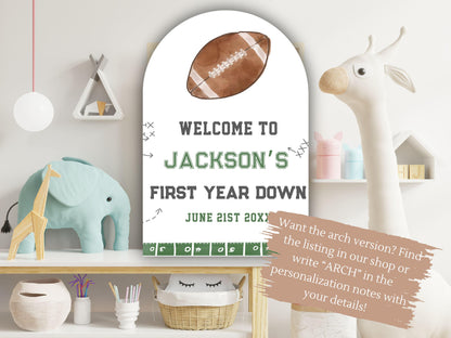 Printed Football First Birthday Welcome Sign, Custom Name Kids Birthday Party Board, Sports Theme Party Foam Board, Boy Party Birthday Decor