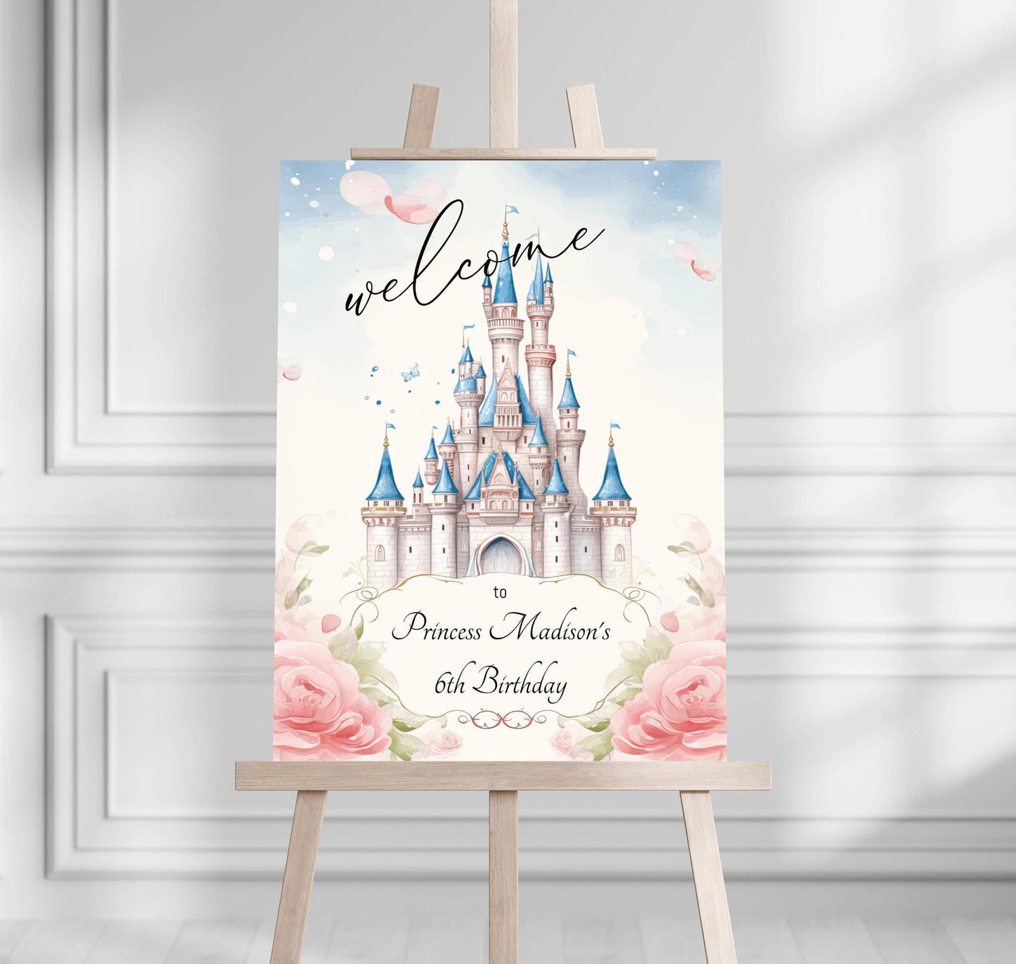 Princess Birthday Welcome Sign, Girls Princess Birthday Party Foam Welcome Sign, Printed Foam Board Welcome Sign