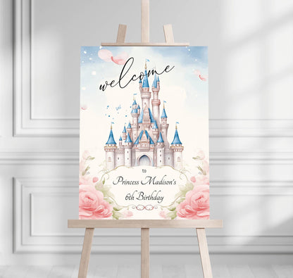 Princess Birthday Welcome Sign, Girls Princess Birthday Party Foam Welcome Sign, Printed Foam Board Welcome Sign