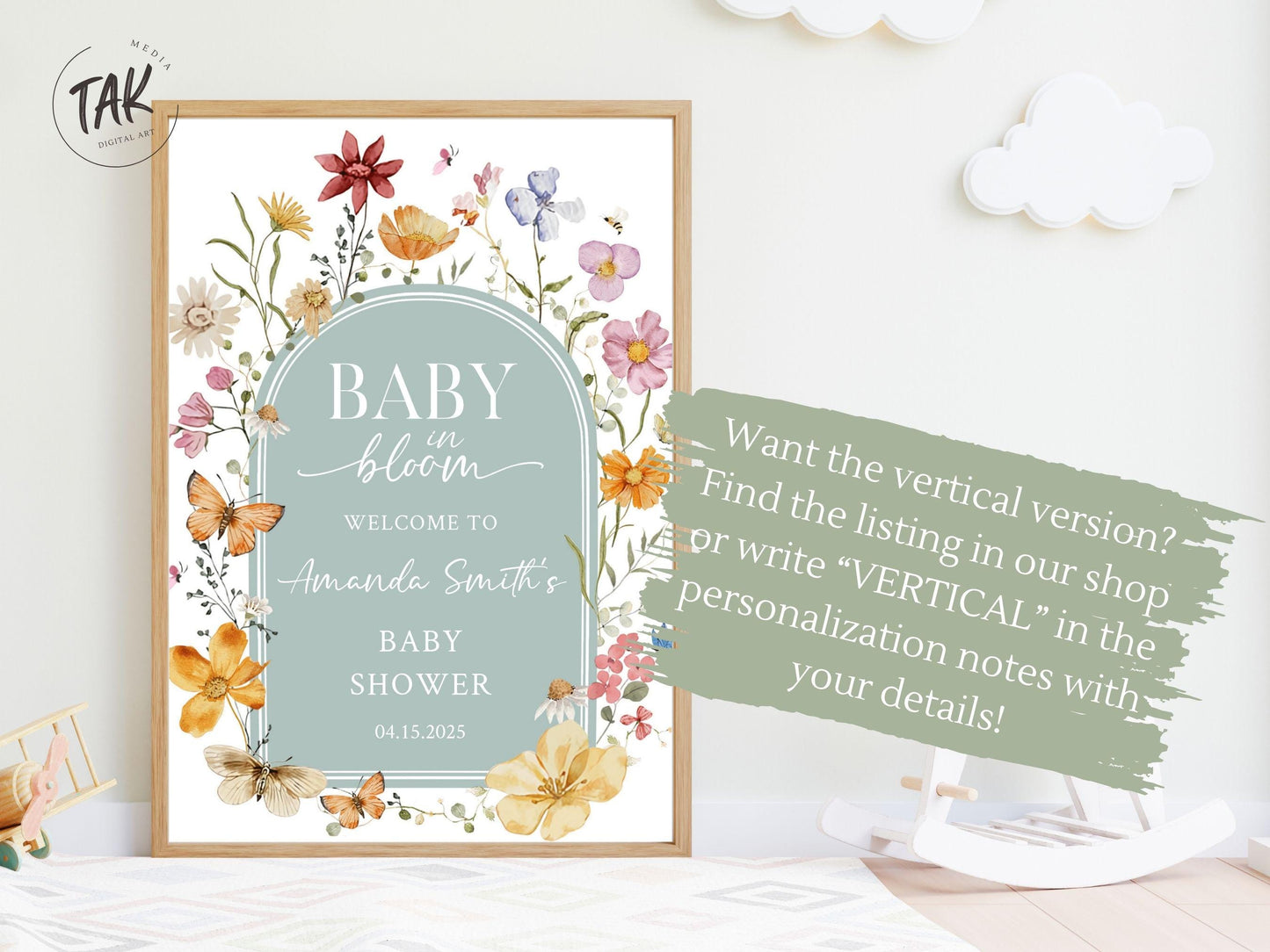 Arch Baby in Bloom Floral Baby Shower Welcome Sign