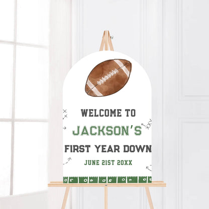Printed Arch Football First Birthday Welcome Sign, Custom Name Kids Birthday Party Board, Sports Theme Party Foam Board, Boy Birthday Decor