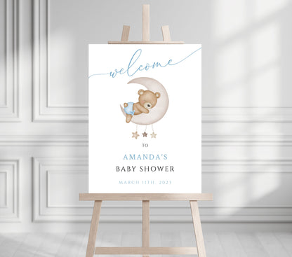 Baby Shower We Can Bearly Wait Boy Foam Welcome Sign, Baby Boy Sleeping Bear
