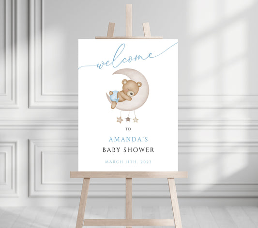 Baby Shower We Can Bearly Wait Boy Foam Welcome Sign, Baby Boy Sleeping Bear