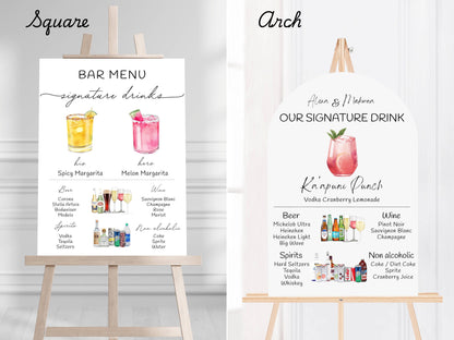 Bar Menu Minimalist Foam Board, Printed Bar Menu, Modern Drink Menu