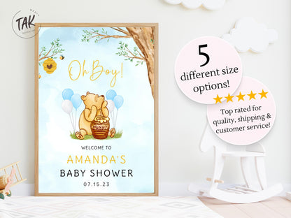 Printed Winnie The Pooh Baby Shower Welcome Sign, Custom Pooh Baby Shower Welcome, Printed Baby Boy Winnie The Pooh Foam Board Welcome Sign