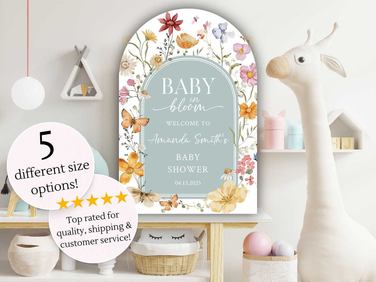 Arch Baby in Bloom Floral Baby Shower Welcome Sign