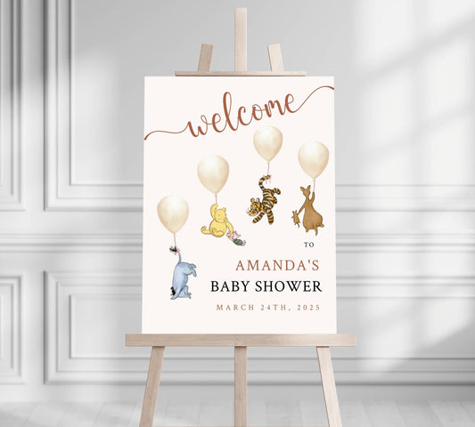 Winnie The Pooh Baby Shower Welcome Sign, Pooh Gender Neutral Baby Shower Welcome